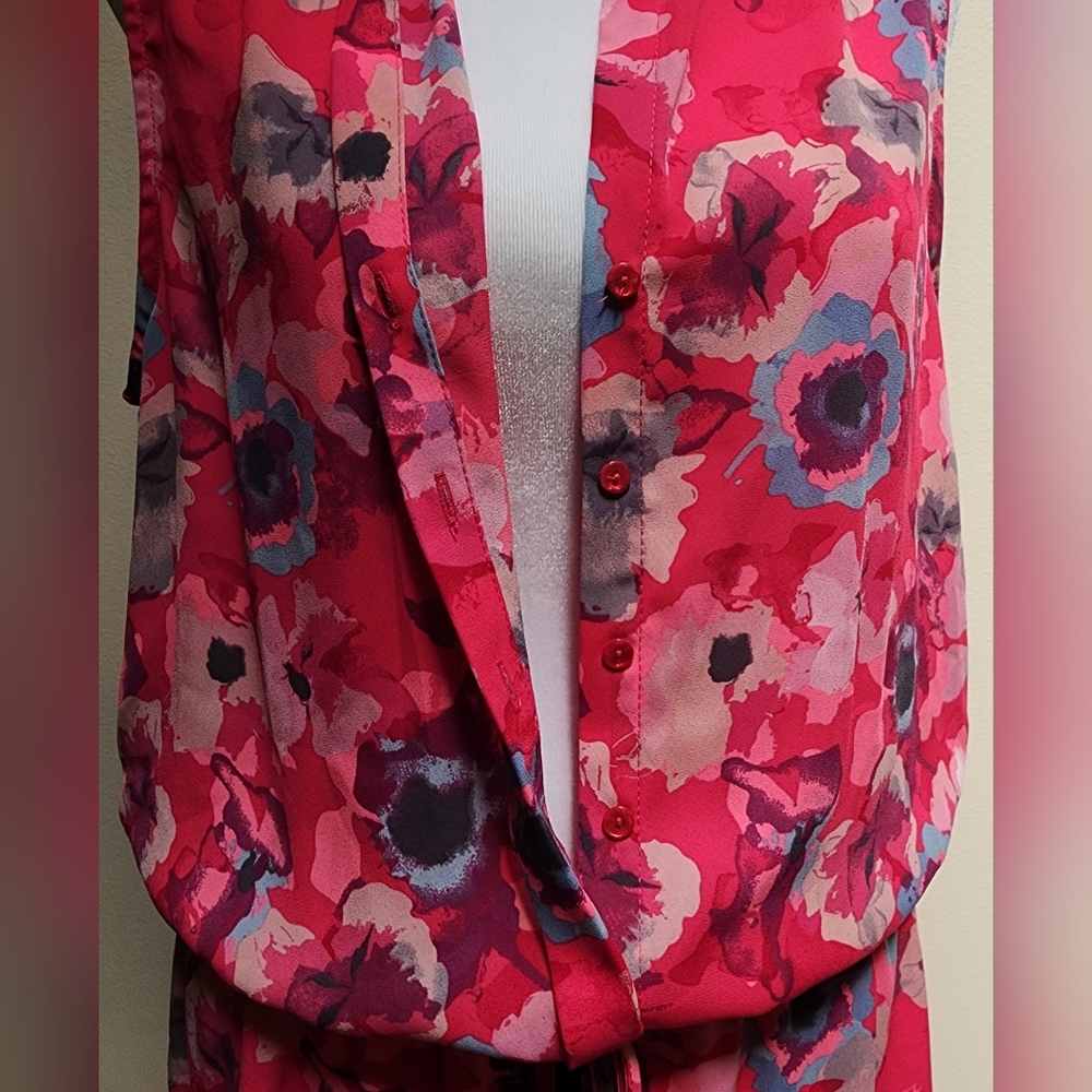 NWT Jasmine & Juliana Chiffon Pink Gray Floral Watercolor Dress Women's Size 6 - Picture 3 of 14